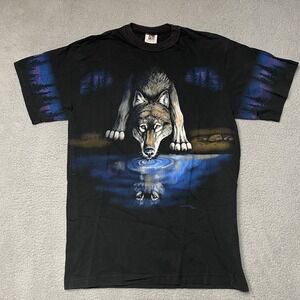 Vintage Wolf Art Unlimited T-Shirt Size Large Nature Woods Alaska 90s 80s VTG